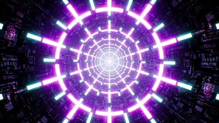 Multiple Neon Light in the Futuristic Tunnel 3D Rendering