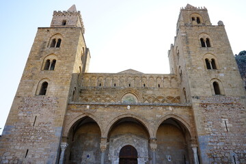 Fototapeta na wymiar Cefalù cathedral frontal sight, Palermo, Sicily, Italy