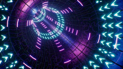 Glow Neon Light Graffiti Tile Tunnel 3D Rendering