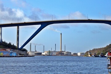 Oil refinery behind a huge bridge