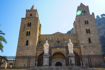 Fototapeta na wymiar Transfiguration Cathedral entrace gate in Cefalù, Palermo, Sicily, Italy