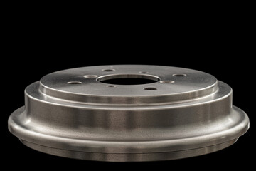 Rear car brake drum. isolated on black background