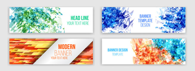 Abstract web design banner. Modern graphic template for websites. Watercolor and technology lines background.