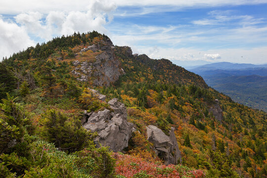 A scenic view from Grandfather Mountain in the Blue Ridge Mountains of Western North Carolina.