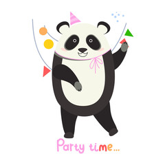 Panda is dancing, party time, vector illustration