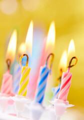 birthday candles on the yellow background