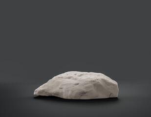 Single color white rocks in a flat grey color background for product displays with copy space, 3d Rendering