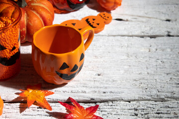horror spooky funny ghost in halloween on holiday season greeting night celebration party with toy prop decoration and trick or treat autumn october festival and jack-o-lantern concept