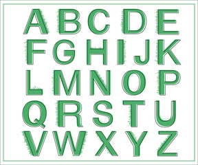 green alphabet letters, illustration of a alphabet, vector, alphabet with grass, green letters concept