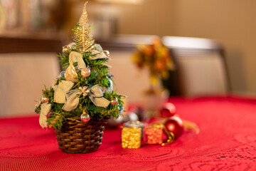 Fototapeta na wymiar small christmas tree with blurred background