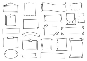 Journal and diary set element in doodle style. Hand drawn frame for notebook and calendar, vector illustration. Cute cartoon design for decor planner. Collection graphic isolated sticker