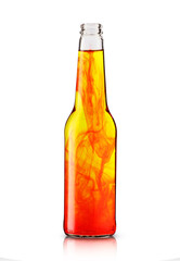 glass bottle with a colored drink