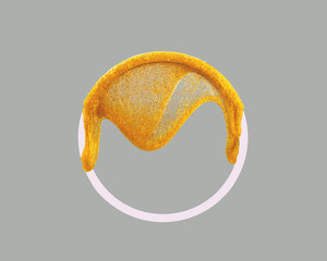 Creative copy space with golden glittering. Circle shape. Frame concept. 