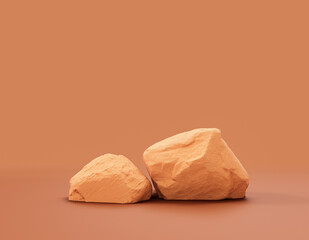 Single color yellow rocks in a flat yellow color background for product displays with copy space, 3d Rendering