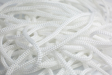 White cotton rope texture background. Thread Macro photo, close up.