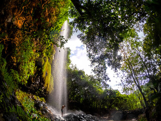 View of a hidden waterfall located in Mauritius 