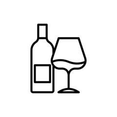 Wine bottle and wine glass thin line icon. Modern vector illustration.