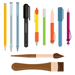 Set of pens and pencils tools artistic vector concept