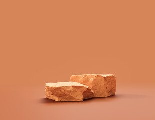 Single color yellow rocks in a flat yellow color background for product displays with copy space, 3d Rendering