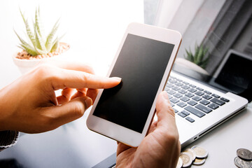 Businesswoman use laptop ,analytics and financial and bank technology concept, chart from computer laptop,Business growth concept