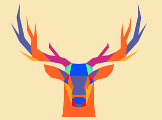 Beautiful multi-colored, New Year's deer from geometric shapes. A great option for a logo. Vector graphics