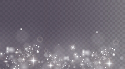 Christmas background. Powder PNG. Magic shining white dust. Fine, shiny dust particles fall off slightly. Fantastic shimmer effect.	
