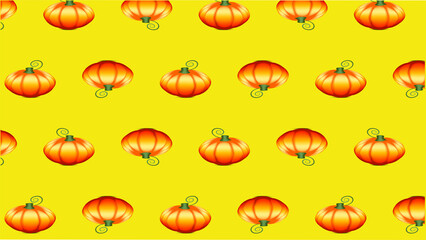 Autumn pattern with pumpkins on a yellow background for a happy day of Halloween