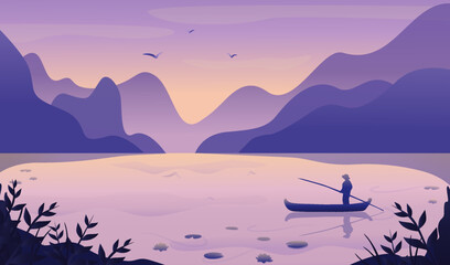 landscape with mountains, vector illustration