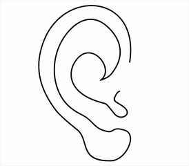 Drawing a continuous line. Ear on white isolated background. Linear style