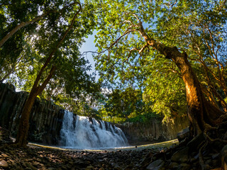 View of Rochester falls during morning in the south of Mauritius island
