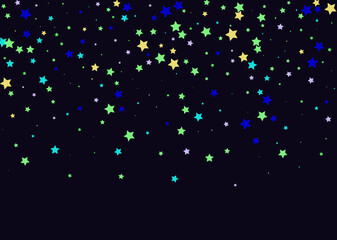 Bright multi-colored stars scattered on a dark background. Festive background. Design element. Vector illustration, EPS 10.