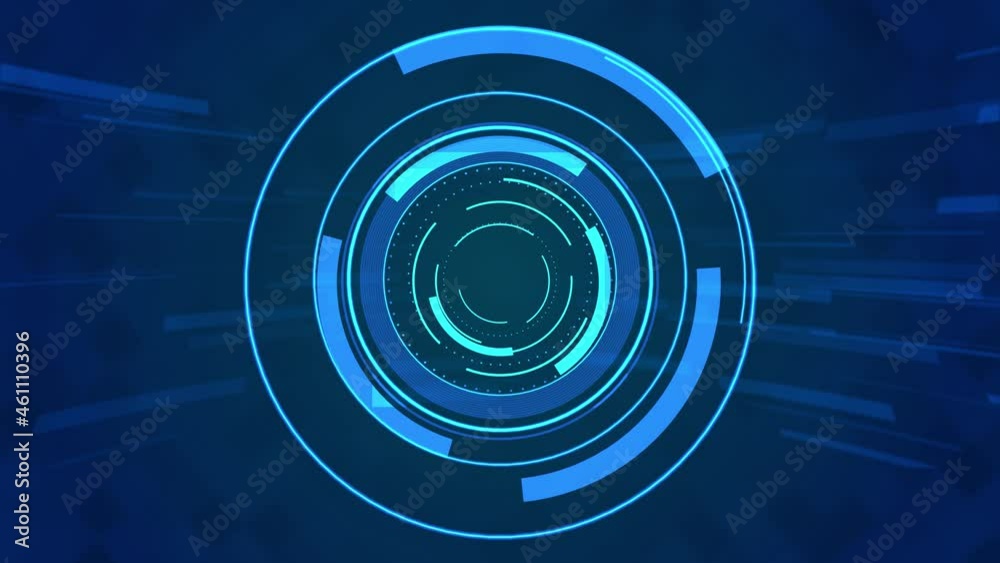 Wall mural abstract 3d 4k circular flares tunnel shapes forms cyber hud interface geometric cell loop backgroun