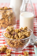 Sweet granola cereals in bowl.