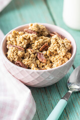 Sweet granola cereals in bowl.