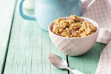 Sweet granola cereals in bowl.