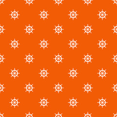 Orange seamless pattern with white ship wheel.