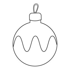 Colorless cartoon New year Ball. Black and white template page for coloring book with new year decoration. Christmas tree toy with ornaments. Practice worksheet or Anti-stress coloring page for kids.