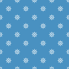 Blue seamless pattern with white ship wheel.