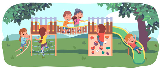 Big children playground. Happy kids having fun
