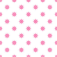 White seamless pattern with pink ship wheel.