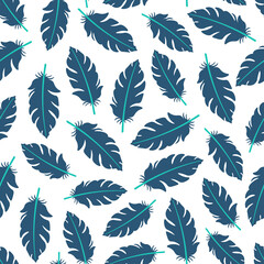 White seamless pattern with navy blue flamingo feathers.