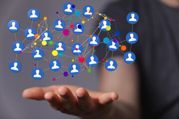 Businessman using data network with his fingers