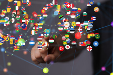 Global communication, international messaging and translation concept