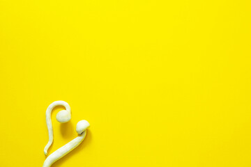 Dried psilocybin mushrooms on a yellow background, variety psilocybe cubensis rasta white. Cultivation, creation of conditions. Microdosing, psychedelic trip, recreation and change of consciousness