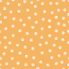 Orange seamless pattern with white paws.