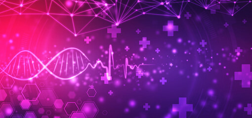 Ecg line with digital Dna illustration, Ekg heart beat line monitor. Health care and Medical Abstract Science Background, Biotechnology concept background