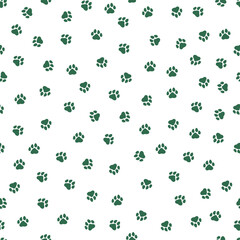 Fototapeta na wymiar White seamless pattern with green paws.