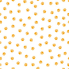 White seamless pattern with orange paws.