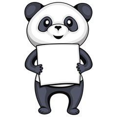 Cute panda holding white blank. Animal cartoon concept isolated