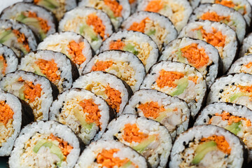 Korean traditional food Kimbap rolls slices